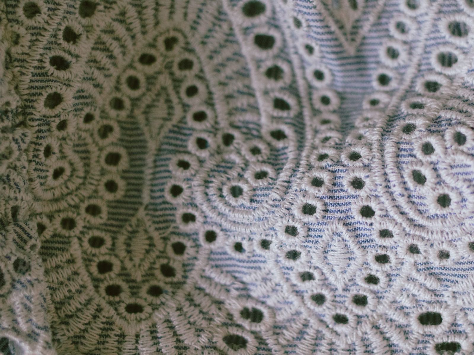 Close-up of an embroidered openwork fabric