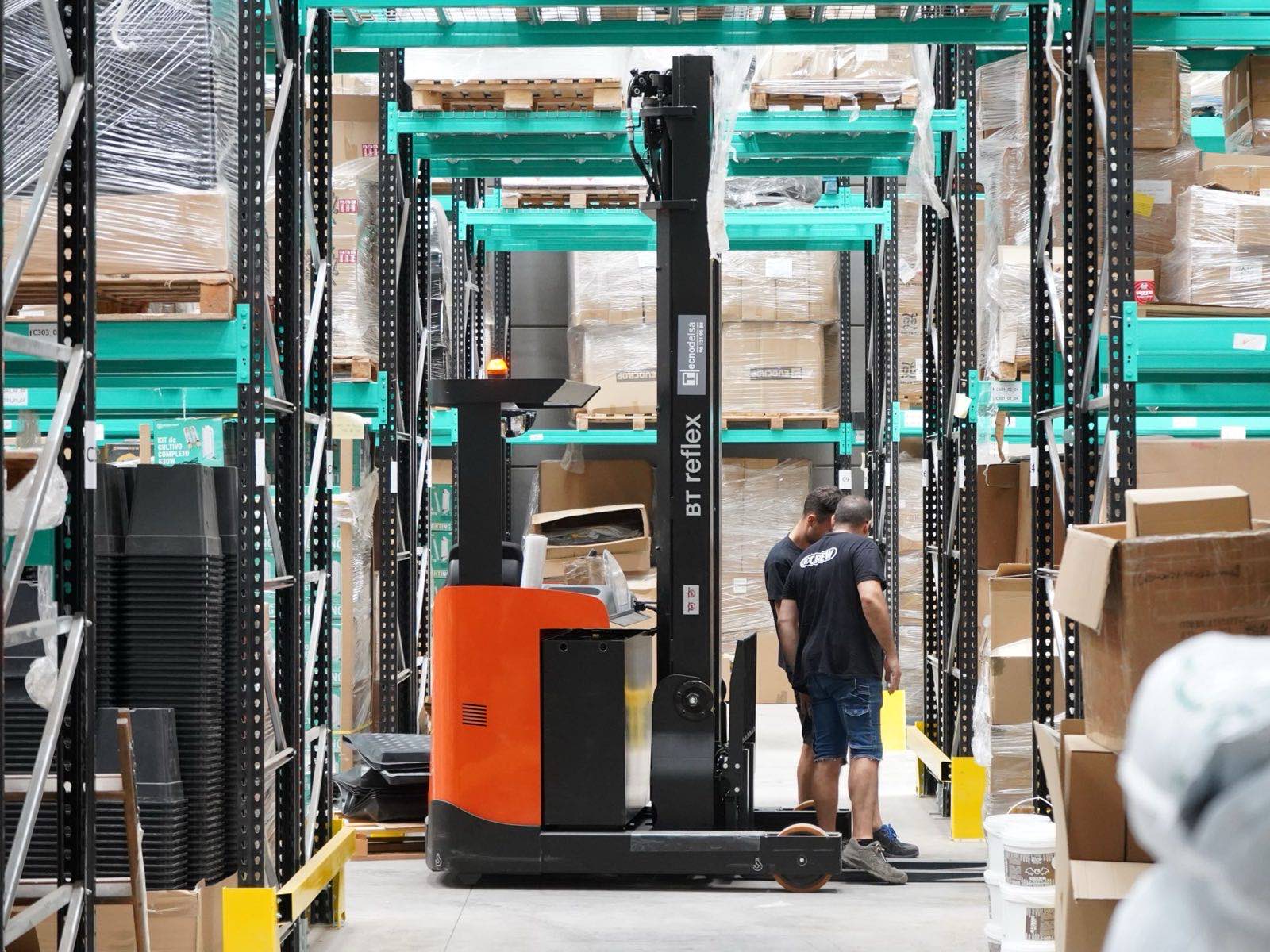 Warehouse team moving packed cartons ready for despatch